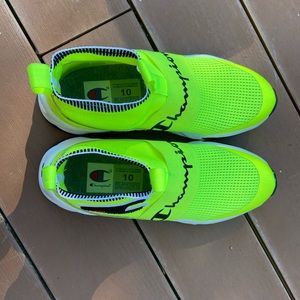 Neon green Champion rally pro sock top sneakers.